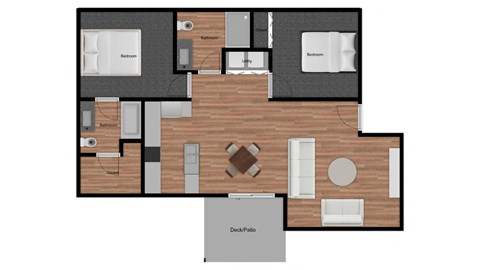 Floor plan for 2 beds, 2 baths, 964 sqft
